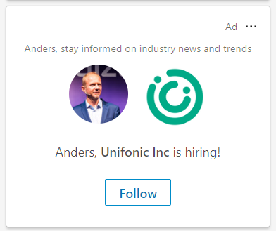 LinkedIn ad with profile owner's photo