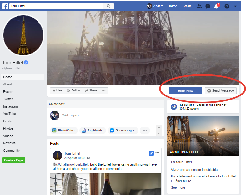 Eiffel Tower's Facebook page