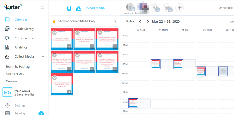 A screenshot of Later's content calendar tool to schedule Instagram posts.