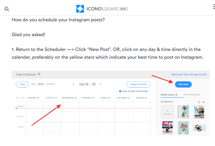 A screenshot from Iconosquare post scheduler for social media management.