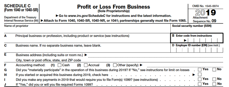 IRS Schedule C section of Form 1040
