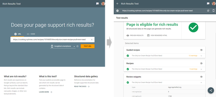 Screenshot of the Structured Markup Validation interface.