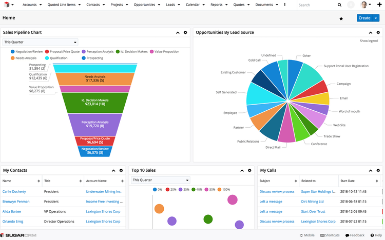 SugarCRM Overview Screen