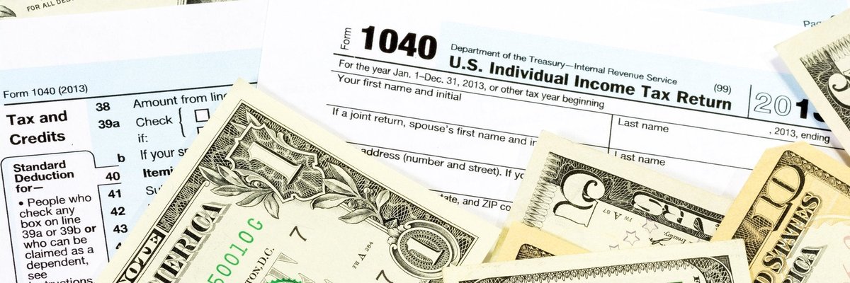 Cash and tax forms.