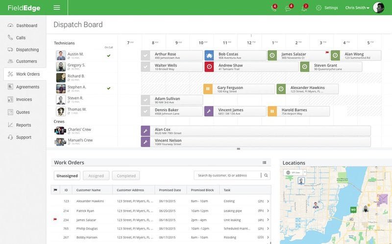 The FieldEdge's Dispatch Board to monitor technicians' schedule.