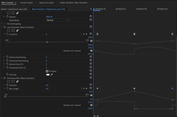 The Effects Control panel in Adobe Premiere Pro.