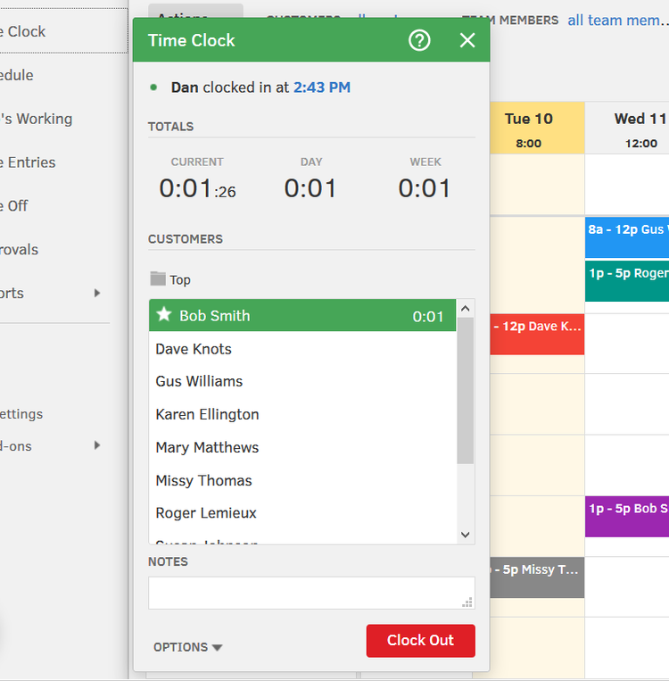 Time Clock from TSheets’ tracks when employees' clocked in.