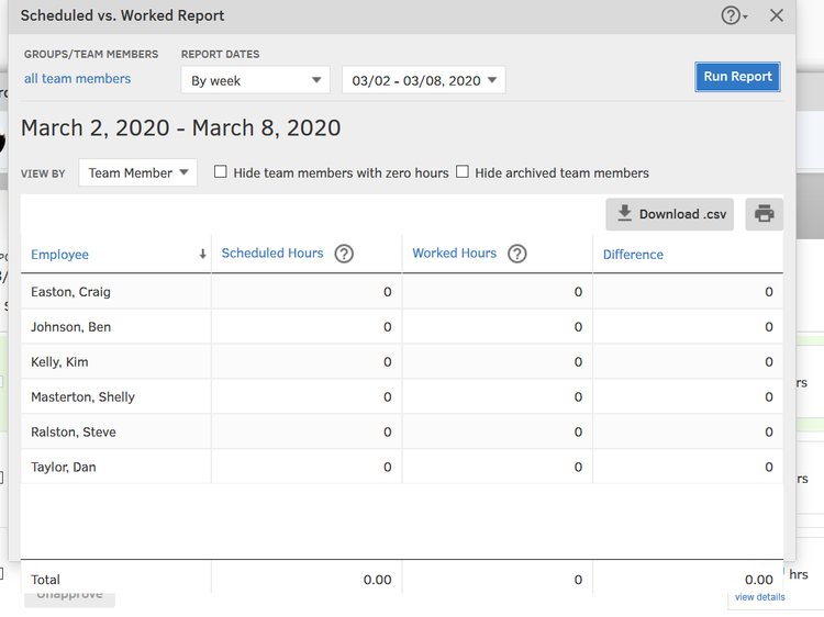 A screenshot of TSheets’ report tool for managing your business.