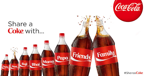 Coca-cola advertisement with first name branded bottles