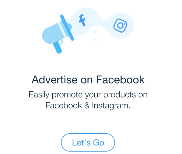 The Facebook and Instagram icons emanate from an illustrated megaphone above text for advertising on Facebook.
