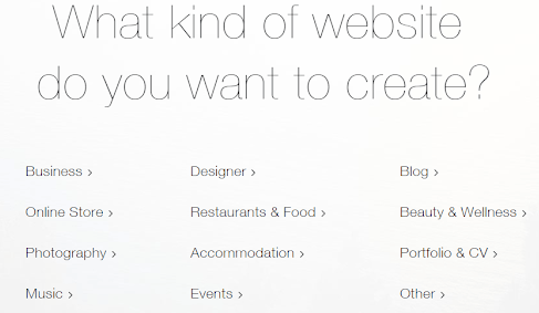 A screenshot of Wix's site templates for building a website.