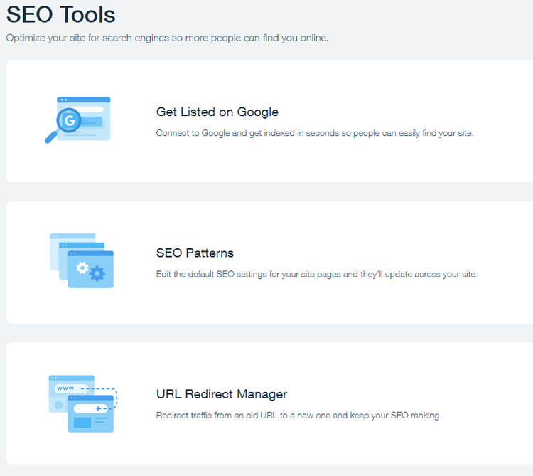 A screenshot of Wix's SEO tools.