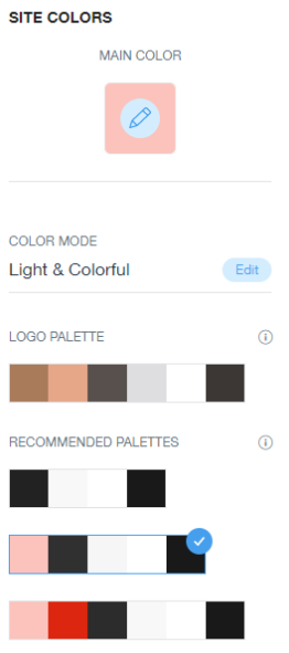 Wix color palette suggestions for brand consistency.