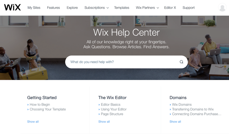 The Wix support center to get help or answers to questions.