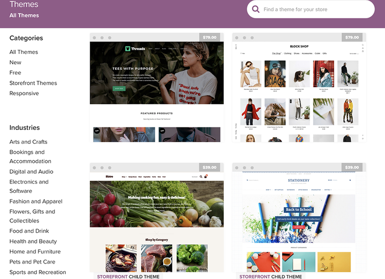 A screenshot of the WooCommerce themes section.