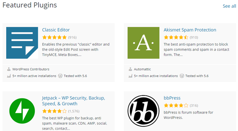 A screenshot of the WordPress plug-ins library.