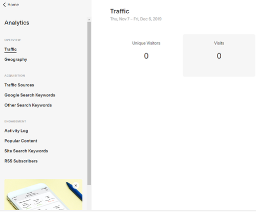 The Squarespace analytics dashboard for monitoring traffic.