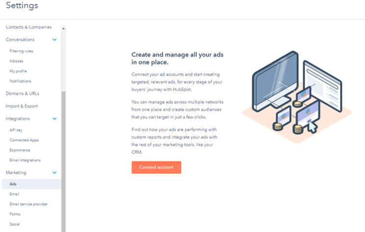 The ad management area on HubSpot CMS