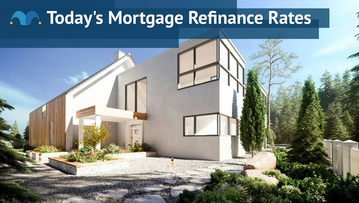 Large, modern-style home with Today's Mortgage Refinance Rates graphic.