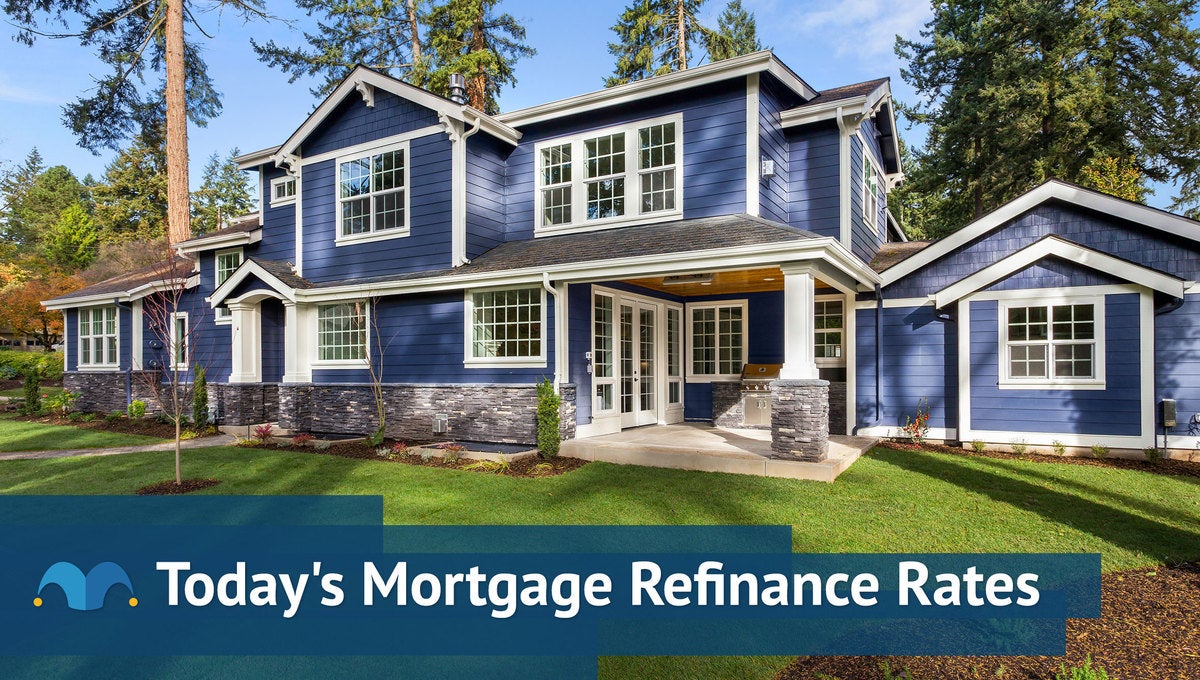 Large, modern-style home with Today's Mortgage Refinance Rates graphic.