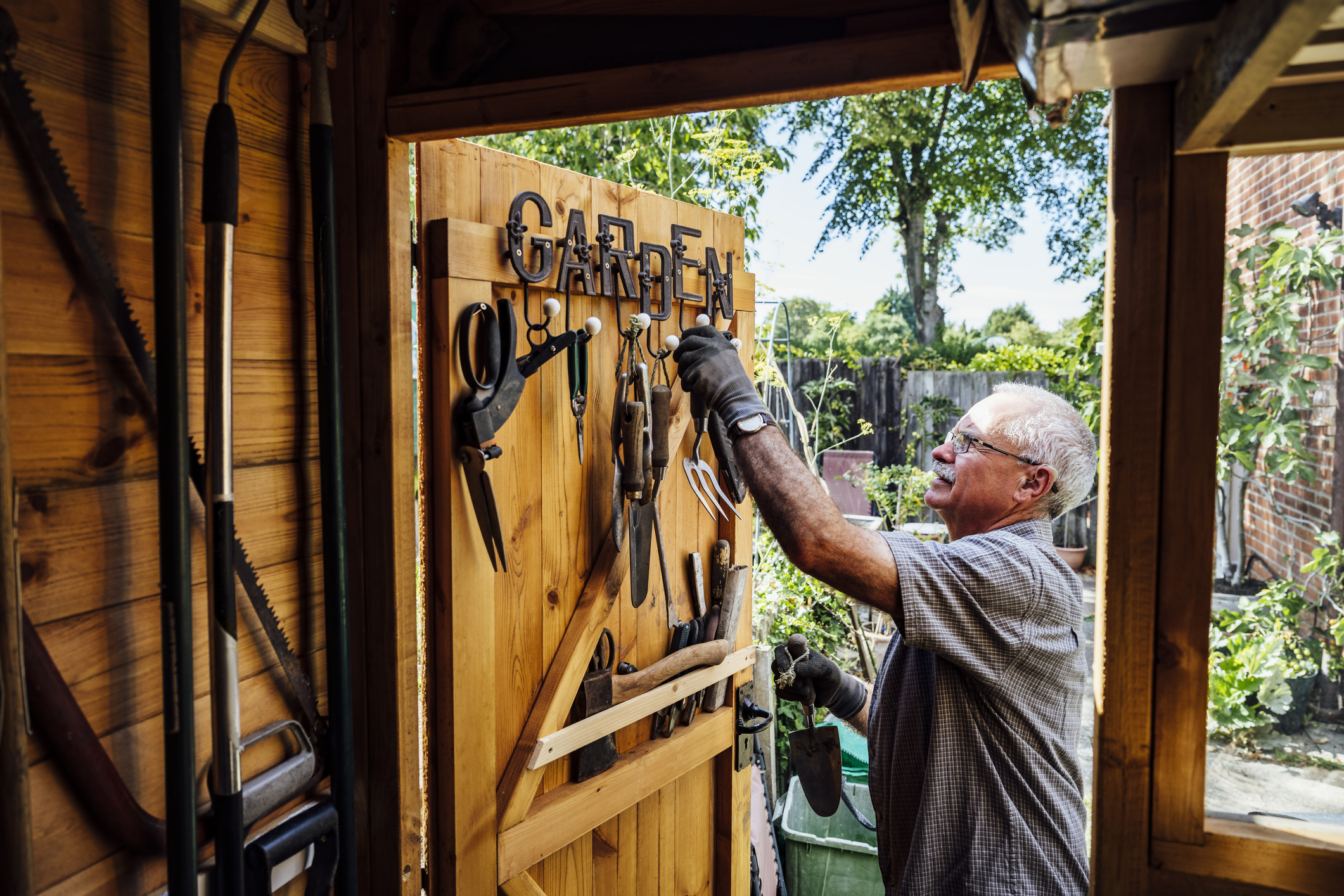 Should You Buy A Shed From Sam S Club   Homeowner Storing Gardening Tools In His Shed. G4rapuA 