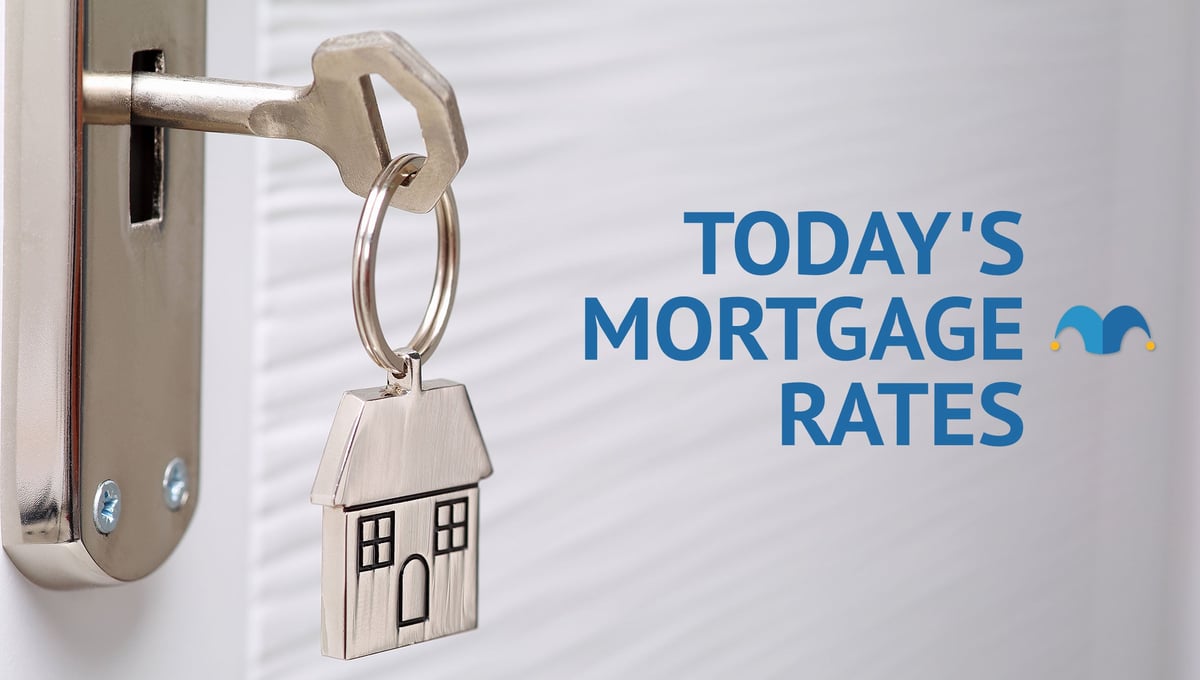 House key inside a lock with Today's Mortgage Rates graphic.