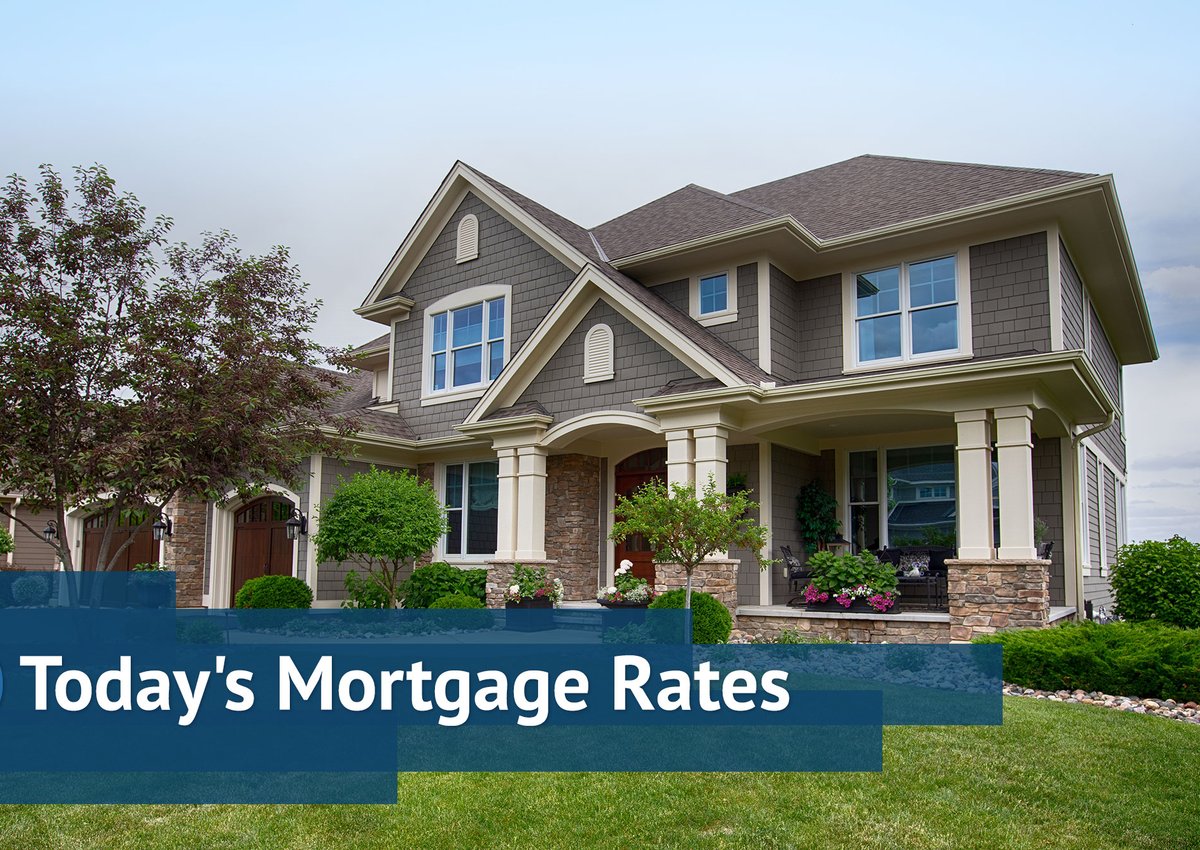 Large, fancy home with Today's Mortgage Rates graphics.