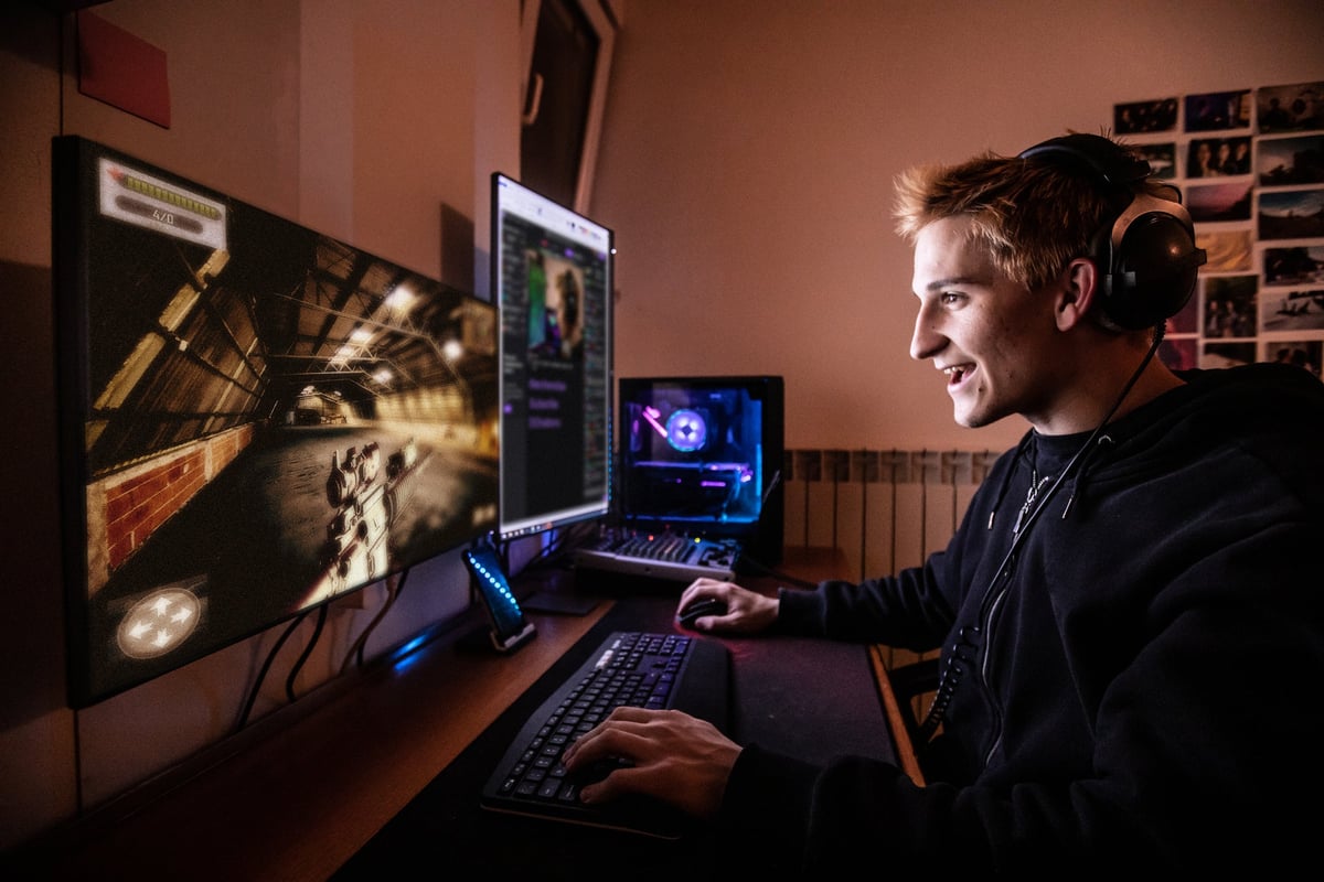 Young man enjoying an online game.