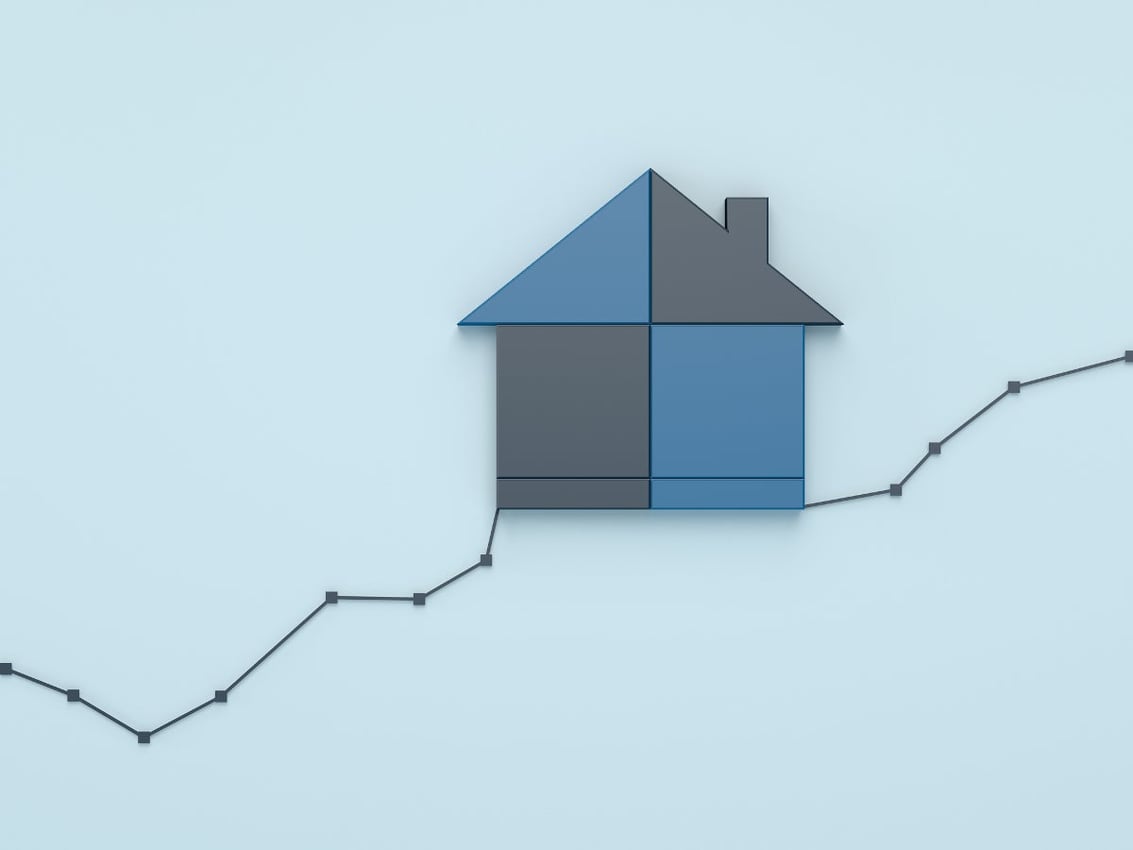 House on a rising line graph.