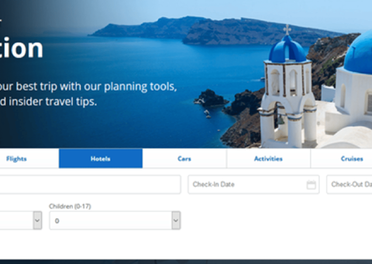 Selecting travel destination on Chase website