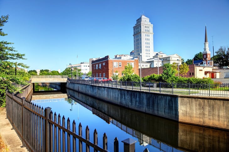 Elizabeth, New Jersey, with river in foreground.