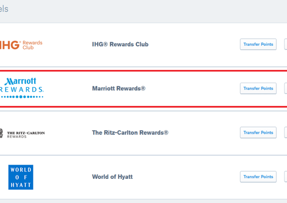 Selecting Marriott Rewards to transfer points