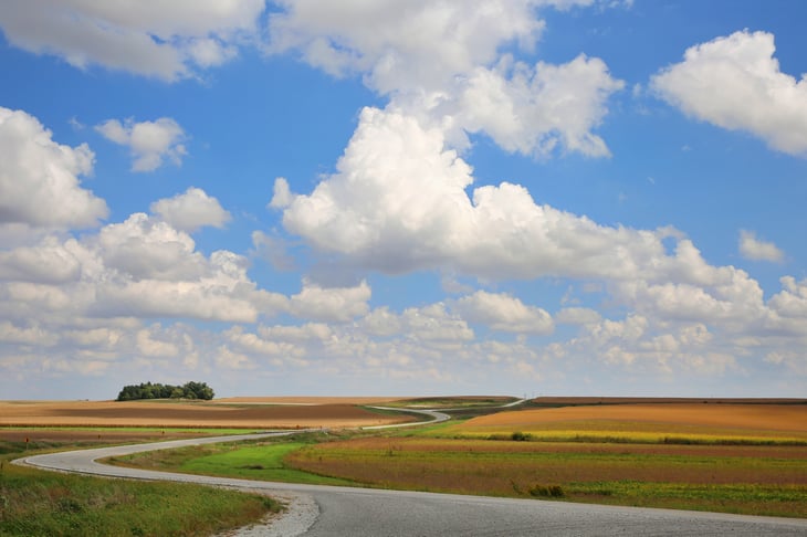 Farmland and country road in rural Nebraska.