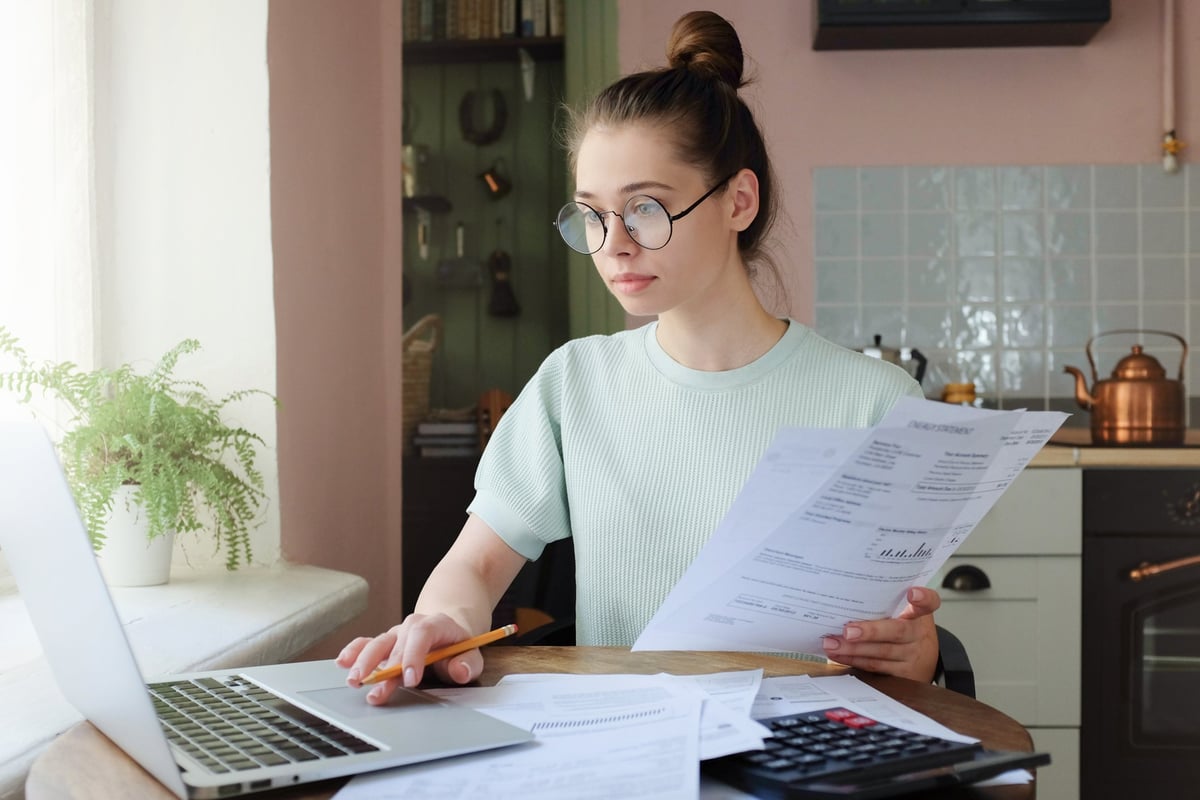 Woman doing computer budgeting.