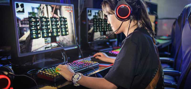 Person playing online video game.
