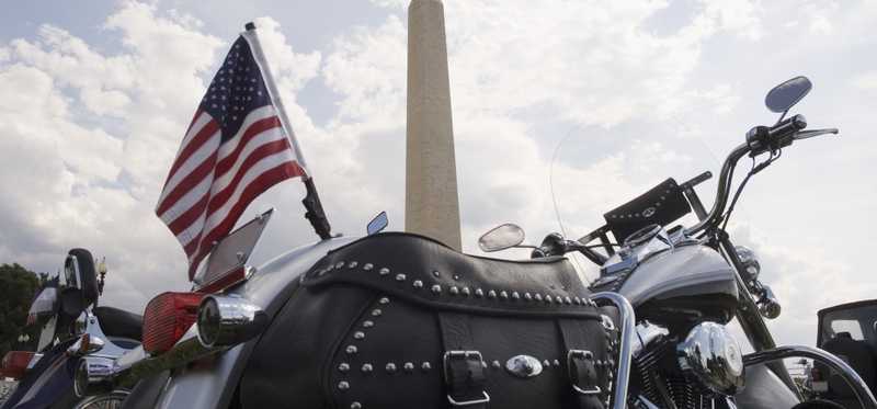 Motorcycle in front of the Washington Monument