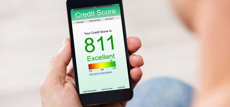 A smartphone showing excellent credit score.