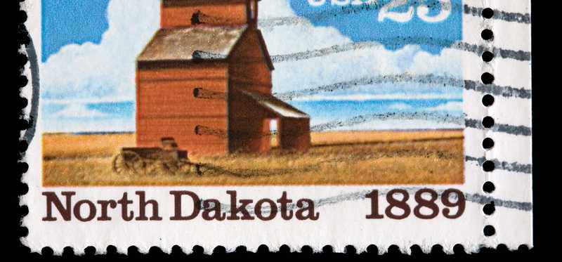 A twenty five cent north dakota stamp.