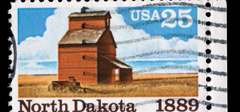 A twenty five cent north dakota stamp.