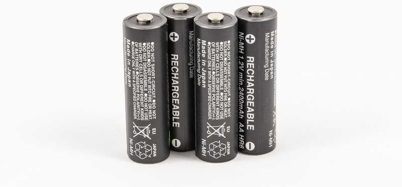 Four rechargeable batteries sitting upright.