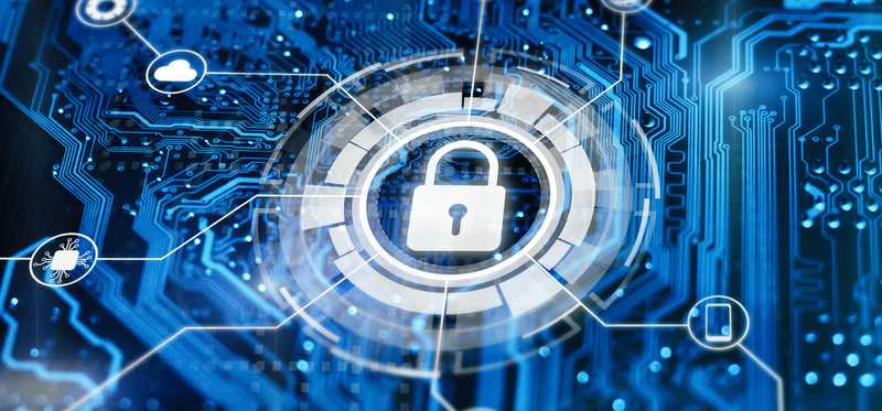 Digital padlock illustrating cybersecurity.