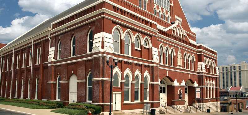 An exterior shot of Ryman Auditorium in Nashville, Tennessee.