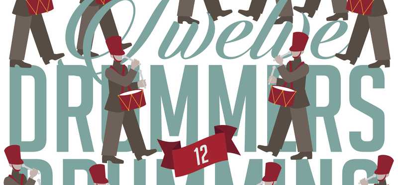 Illustrated "12 drummers drumming" text