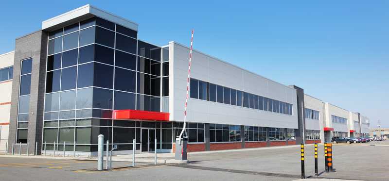 An exterior shot of an office-industrial mixed-use building.
