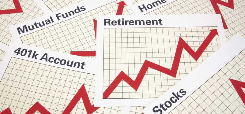 Charts labeled stocks, mutual funds, 401k, etc.