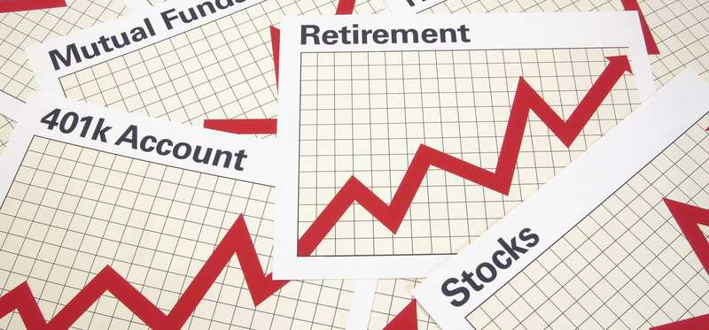 Charts labeled Stocks, Mutual Funds, 401k, etc.