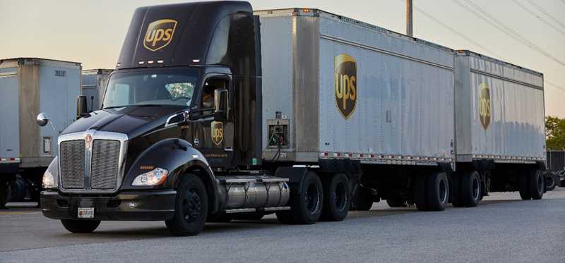 A UPS truck on the highway