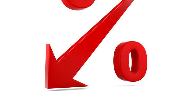 A red percentage sign with arrow pointing down.