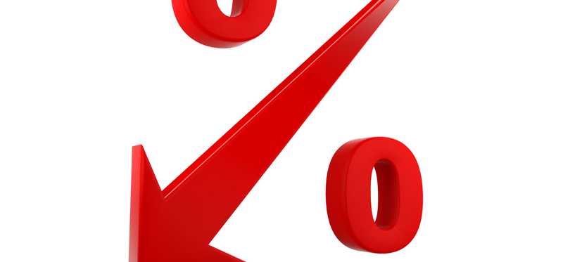 A red percentage sign with arrow pointing down.