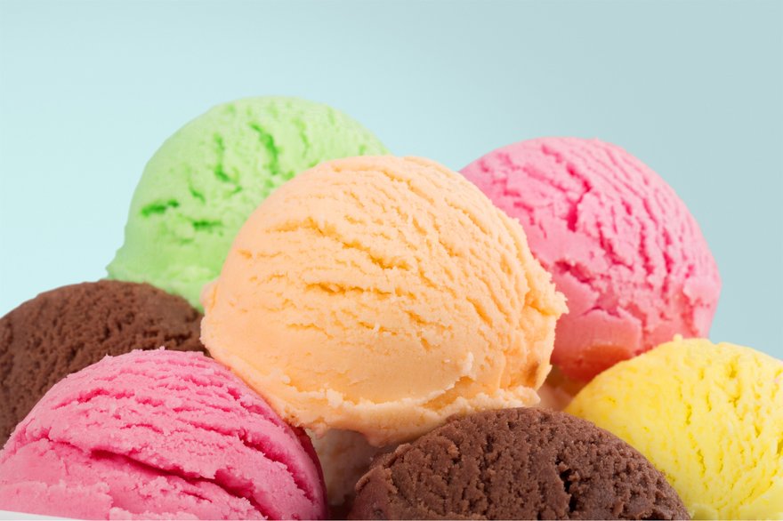 Scoops of multicolored ice cream.